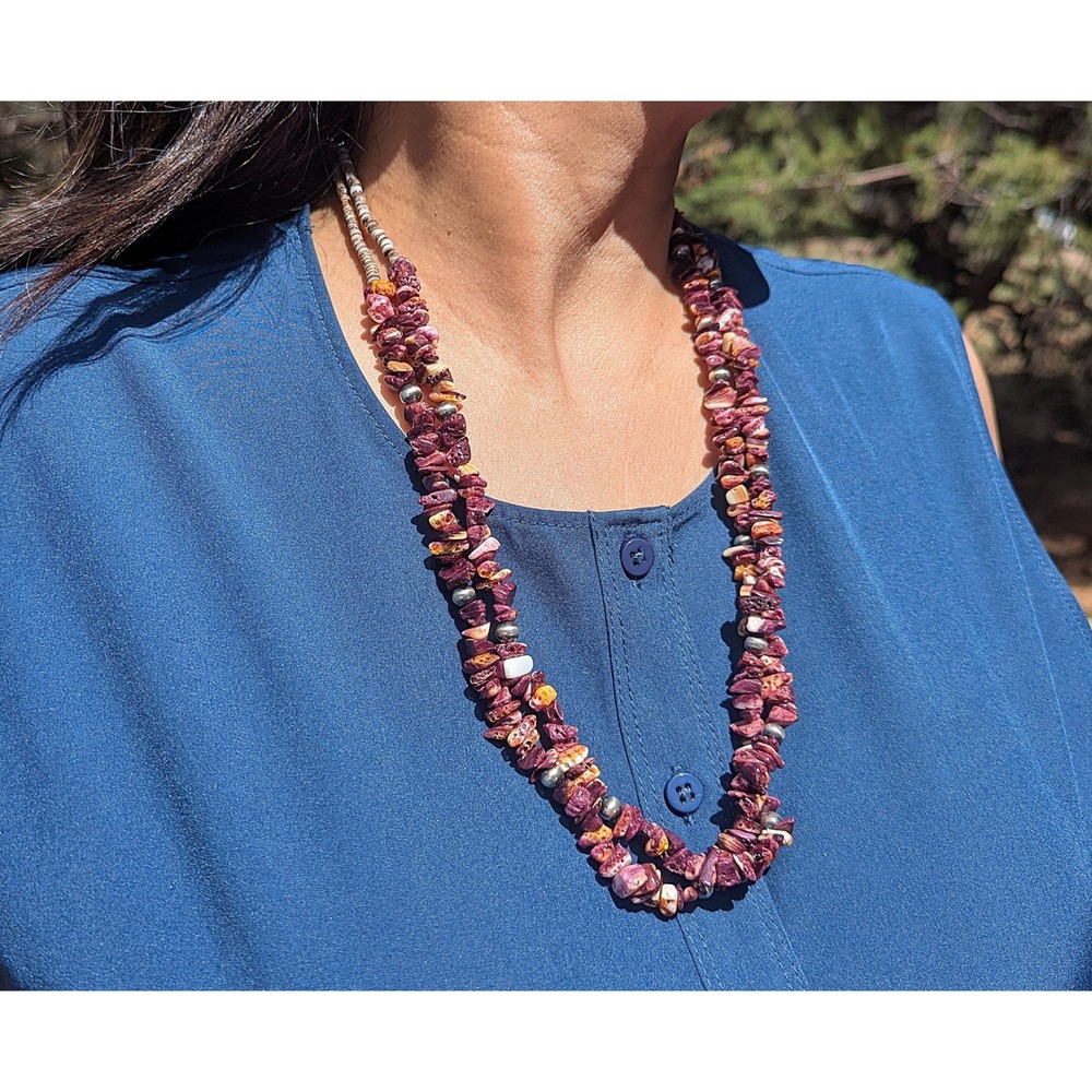 Handmade Necklace Navajo Jewelry Hand cut Purple Spiny Oyster‎ Shell ***
